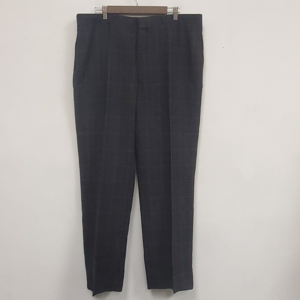 Lands End Mens Vintage Wool Dress Pants Size 38 Classic Heritage Flat Plaid Gray